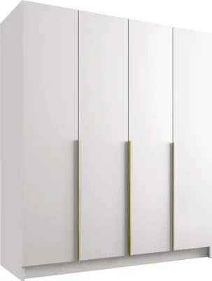 Produktbild von MIRJAN24 Kleiderschrank Santi I, Schlafzimmer, Drehtürenschrank, mit Kleiderstange, Modern, Garderobenschrank, Metallgriffe (Farbe: Weiß / Weiß + Gold)