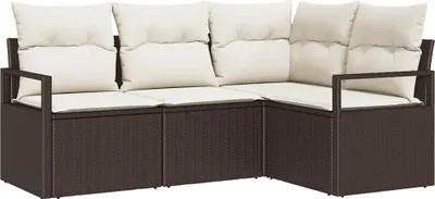 Immagine prodotto di Set divano vidaXL con cuscini, 4 pezzi, marrone e crema, in polyrattan