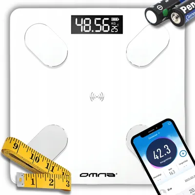 Produktbild von OMNA | Intelligente Glas-Badwaage SMART BALANCE - Weiß - Mit App und Maßband - Gesundheitsmonitoring