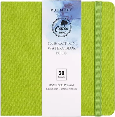 Productafbeelding van Aquarel schetsboek, 14 x 14 cm, 100% katoen, 30 vellen, 300 g/m², zuurvrij, premium aquarelpapier, koudgeperst en gelijmd