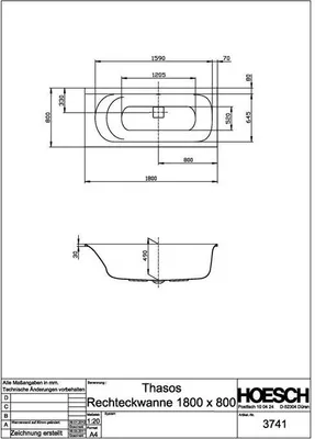 Produktbild von Hoesch Thasos Rechteckbadewanne 1800 x 800 mm weiß - 3741.010