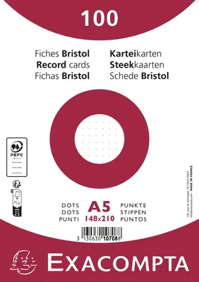 Produktbild von Exacompta 10x Karteikarten A5 dots 100 Stück eingeschweißt Weiß 10708E