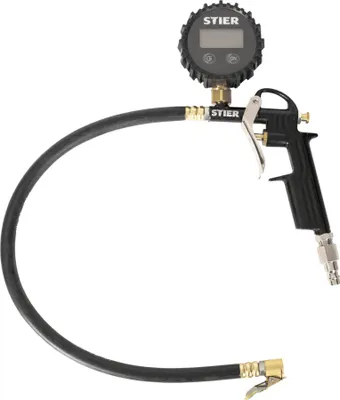 Produktbild von STIER Reifenfüll-Messgerät, Messbereich: 0 bis 11 bar, Schlauchlänge 350 mm, digital SRFD-12, einfaches Umschalten zwischen verschiedenen Messeinheiten