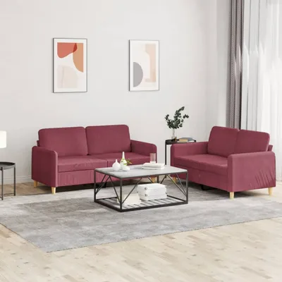 Produktbild von Maison Exclusive - 2-tlg. Sofagarnitur mit Kissen Weinrot Stoff