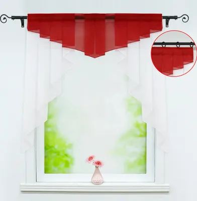 Produktbild von Delien Scheibengardine mit Tunnelzug Voile Gardinen Küche Bistrogardinen Kleinfenster Transparent Rot BxH 120x125cm