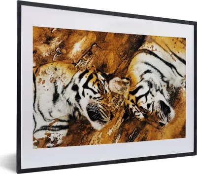 Produktbild von MuchoWow® MuchoWow® Gerahmtes Poster Tiger - Baum - Natur 40x30 cm - Poster mit zchwarzem Bilderrahmen - Bilderrahmen - Poster im Rahmen