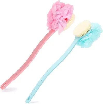 Produktbild von Famanu Duschbürsten Set mit langem Griff - Blau und Rosa