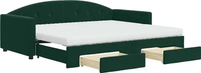 Obrázek produktu pro vidaXL Rozkládací postel se zásuvkami tmavě zelená 90x200 cm Velvet