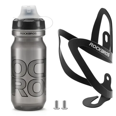 Produktbild von ROCKBROS Fahrrad Flaschenhalter Aluminium Schwarz mit Trinkflasche 600ml Einhandöffnung BPA-frei auslaufsicher Grau