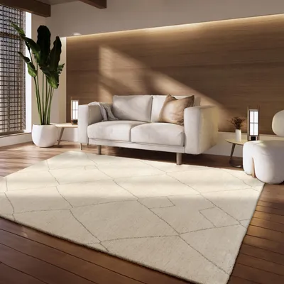 Immagine prodotto di Tappeto soggiorno a pelo corto geometrico motivo scandinavo tinta unita astratto beige dimensioni 120x170 cm