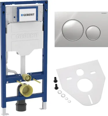 Produktbild von BADfabrik24 Geberit Duofix Vorwandelement 112 cm mit Sigma UP-Spülkasten 12 cm + Sigma20 Betätigungsplatte Hochglanz Verchromt / Matt Verchromt inkl. Montageset für Wand-WC