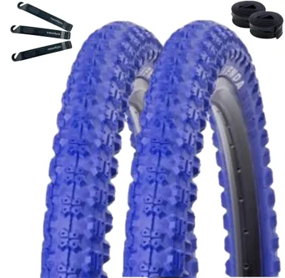 Image de 2 pneus de vélo Kenda K-51 pour BMX, 20 x 2,25 (58-406), couleur bleu, + 2 chambres à air adaptées, comprenant des démonte-pneus