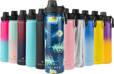 Image de Bouteille d'eau Famanu, 650 ml - En acier inoxydable, sans BPA, avec paille