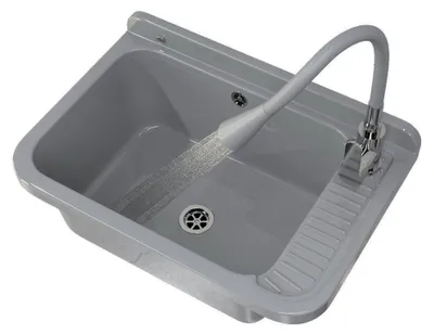 Obrázek produktu pro Granitan | Pracovní dřez – A – s ohebnou baterií – se sifonem – šedý – 58,4 x 38 cm – do prádelny a garáže