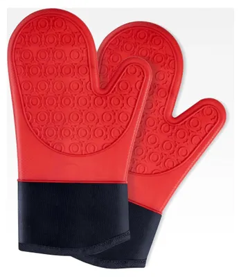 Produktbild von Ofenhandschuhe 2er Set, Extra Lange Backhandschuhe aus Silikon, Rutschfest und Hitzebeständig, Rot