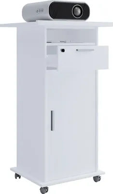 Zdjęcie produktu dla Drewniane biurko | idealne do projektorów lub projektorów z rolkami i drzwiami | Wymiary: H. 108 x W. 60 x D. 50 cm | Przechylna powierzchnia pulsu | Szuflada zamykana - Neta