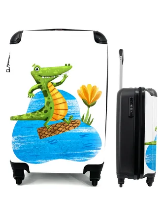 Produktbild von MuchoWow® Koffer Handgepäck Trolley Rollkoffer Kleine Reisekoffer mit 4 Rollen - Krokodil - Blume - Dschungel - Cabin Size < 55x40x23 cm & 55x40x20 cm - Fotokoffer - Kabinenkoffer - Boardgepäck - Reise-Box - Reisekoffer - Reisegepäck - Koffer mit Bild - Trolley für Kinder