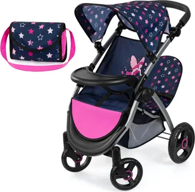 Image de Poussette pour jumeaux bleu marine avec sac