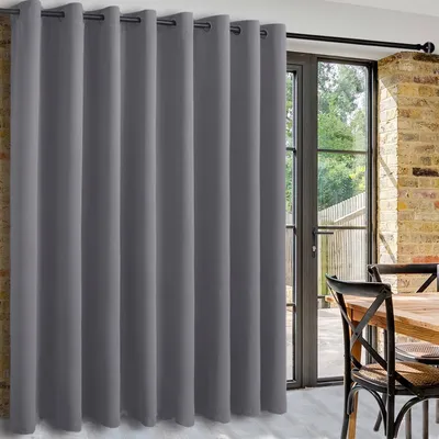 Zdjęcie produktu dla Szara firana dzieląca pomieszczenia - Opaque 243x457cm z oczkami