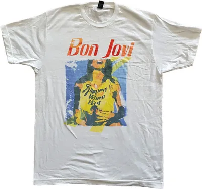 Produktbild von Bon Jovi - Slippery When Wet Original Cover Uni Small T-Shirt - Weiß