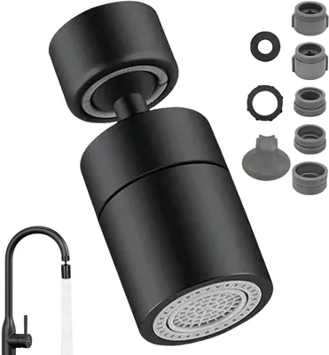 Obrázek produktu pro Adaptér pro kohoutek – Otočný – 360 stupňů – Dvojí funkce – S 2 režimy proudění – Závit 22 mm a 24 mm – Aerátor – Adaptér