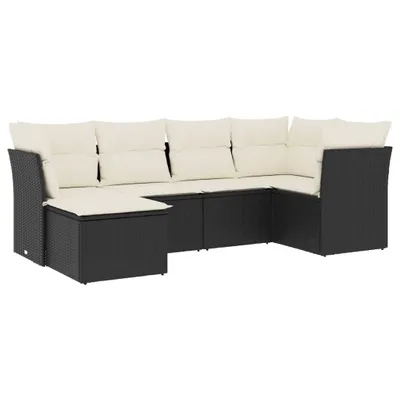 Productafbeelding van vidaXL 6-delige tuinmeubelset met kussens, zwart, polyrotan
