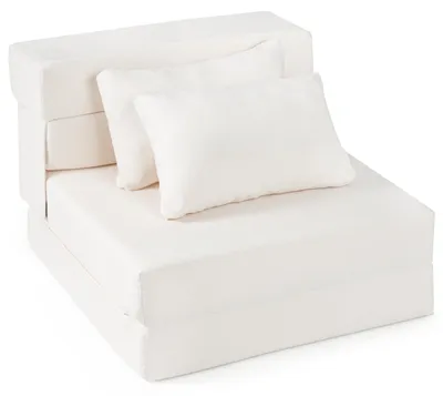 Zdjęcie produktu dla Rozkładana sofa COSTWAY, fotel rozkładany 3 w 1 z 2 poduszkami, rozkładana sofa z materacem z tkaniny szenilowej, materac dolny, wygodna sofa