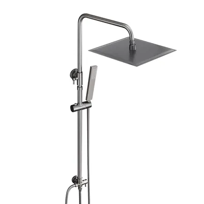 Produktbild von JOHO Edelstahl Duschset ohne Armatur, Regendusche Duschsystem mit Duschkopf, Duschstange, Duschschlauch, Kopfbrause Eckig 30x30cm Gunmetal Grau