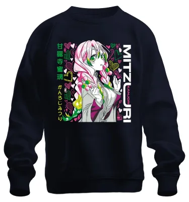 Immagine prodotto di Mitsuri Kanroji Demon Slayer Anime kawaii cuore pastello regalo unisex felpa pullover, Navy, S