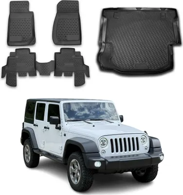 Image de Tapis & bac de coffre Set pour Jeep Wrangler 2007-2017 Caoutchouc TPE Noir 5x
