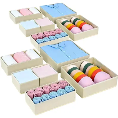 Produktbild von Schubladen Organizer 12 Stück Faltbare Aufbewahrungsbox Stoff Beige