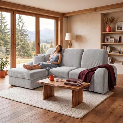 Produktbild von MUFFO Ecksofa VIBE S Links mit Schlaffunktion 130x202 Chenille Hellgrau, KI-generiertes Bild