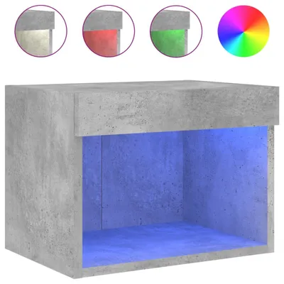 Image de Table de chevet murale avec lumières LED gris béton