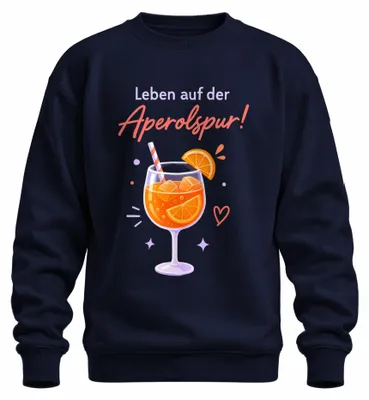 Immagine prodotto di Vita all'insegna dell'Aperol! Felpa con cappuccio a tema cocktail estivo, ideale per una serata tra amiche. Colore: blu navy. Taglia: M