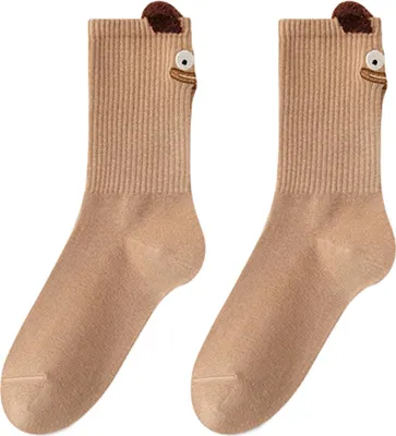 Produktbild von Niedliche Socken mit Cartoon-Stickerei, witzige Rippsocken mit Plüschohren – das perfekte Weihnachtsgeschenk für Damen