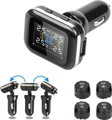 Produktbild von System zur Überwachung des TPMS-Luftdrucks, einstellbarer Luftdruckwinkel bei Zigarettenanzünder mit 4 Temperatur- und Luftdrucksensoren (0–5 bar)