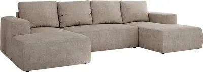 Produktbild von MKS MEBLE Sofa mit Schlaffunktion - Ecksofa mit Schlaffunktion und Bettkasten - Sofa 5 Sitzer - Schlafsofa - Couch - Schlafsofa mit Bettkasten - Trentino U - Beige Struktur