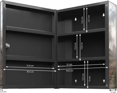 Produktbild von XXL Medizinschrank abschließbar Stahl anthrazit Arzneischrank Dampflok Medikamentenschrank 35x46x15cm, Beklebung komplett [BSA1 10131]