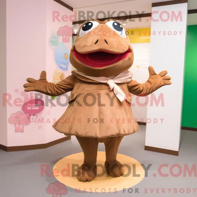 Obrázek produktu pro Postava REDBROKOLY maskota hnědé žáby oblečená se sukní a rukavicemi