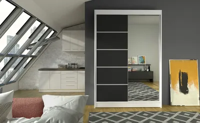 Produktbild von Moderner Kleiderschrank LINH 3 – Breite 120 cm, weiß / schwarz