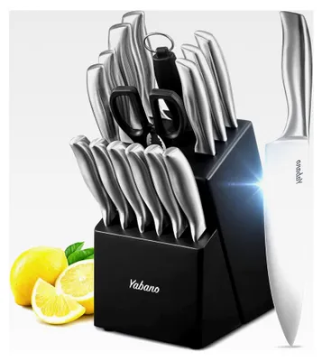 Produktbild von Profi Messerblock Set, 16-teiliges Edelstahl Kochmesser Set mit Block, Messerset, Schwarz