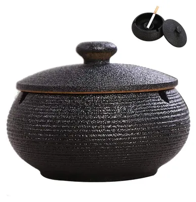 Produktbild von Keramik-Aschenbecher mit Deckel, winddichter Zigarettenaschenbecher für drinnen und draußen, eleganter Aschenhalter mit Zigarettenablage für Zuhause und Büro