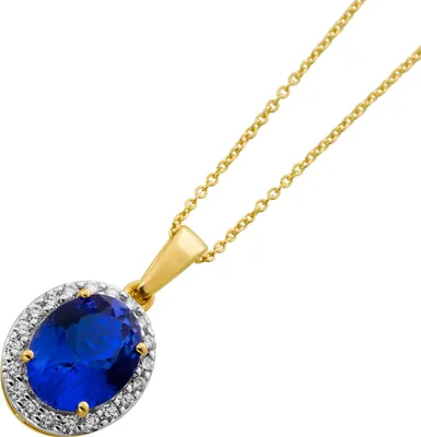 Produktbild von Brillant Halskette Anhänger Gold 585 14K Natur Tansanit Diamanten 45
