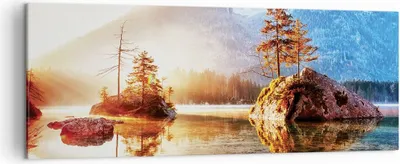Produktbild von Bild auf Leinwand - Leinwandbild - Einteilig - Morgendämmerung Berge See - 140x50cm - Wand Bild - Wanddeko - Wandbilder - Leinwanddruck - Bilder - Wanddekoration - Leinwand bilder - AB140x50-4617