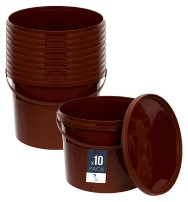 Produktbild von BenBow Eimer mit Deckel 10L x10 Braun - lebensmittelecht, stabil, luftdicht, auslaufsicher, geruchsneutral - Plastikeimer mit Henkel - leer