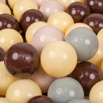 Immagine prodotto di KiddyMoon 200 palline/7cm-2,75in Palline da gioco in plastica morbida per bambini Colori certificati EU, beige pastello/verde/grigio/giallo pastello/marrone