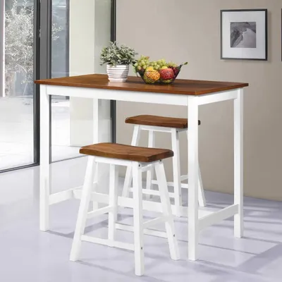 Produktbild von 3-teiliges Bartisch-Set mit Hockern aus Massivholz