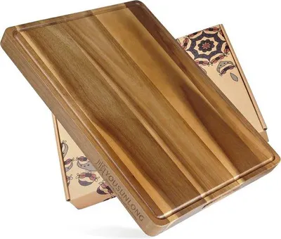 Produktbild von Dürre Acacia-Schneidebrett, 3,8 cm dick, mit Saftfuge und Handgriffen, 50,8 x 40,6 cm groß, antislip-Matten, dicker, langlebiger Küchen-Schneidebrett