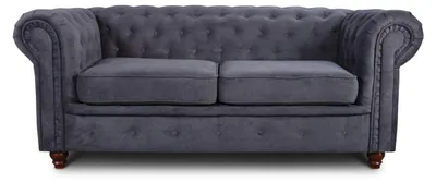 Produktbild von Sofa Chesterfield Asti 2-Sitzer, Couchgarnitur 2-er, Sofagarnitur, Couch mit Holzfüße, Polstersofa - Glamour Design (Graphit (Capri 16))
