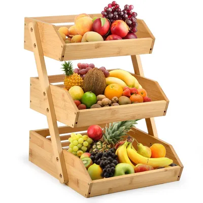 Obrázek produktu pro Bambusový koš na ovoce, třípatrový servírovací koš, mísa na ovoce a stojan na občerstvení, ideální na ovoce, zeleninové občerstvení, domácí potřeby a další